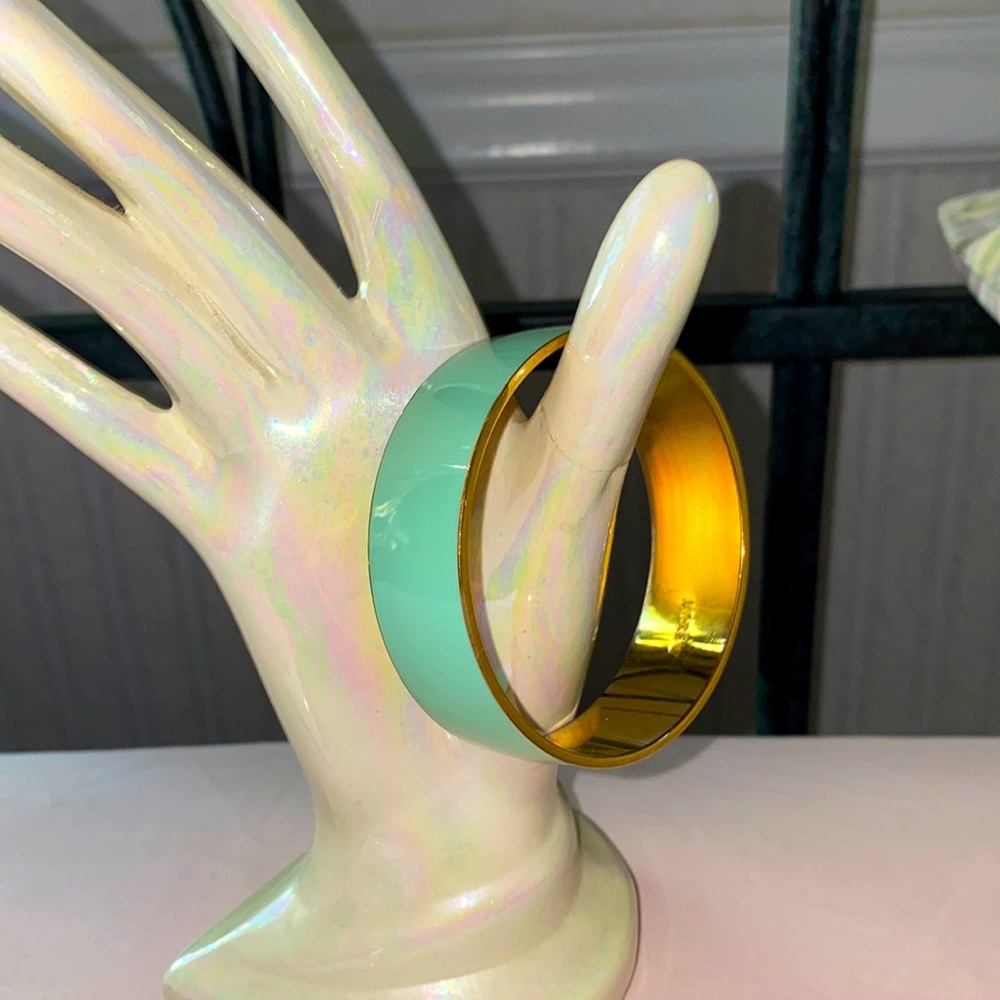 J Crew Mint -Aqua and gold wide bangle - one size.